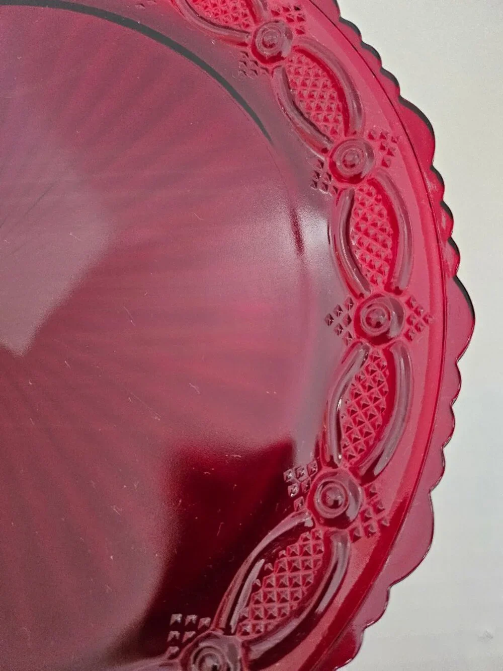 Vintage Avon, 1876 Cape Cod Ruby Red Glass Dinner Plates Set Of Two 10.75